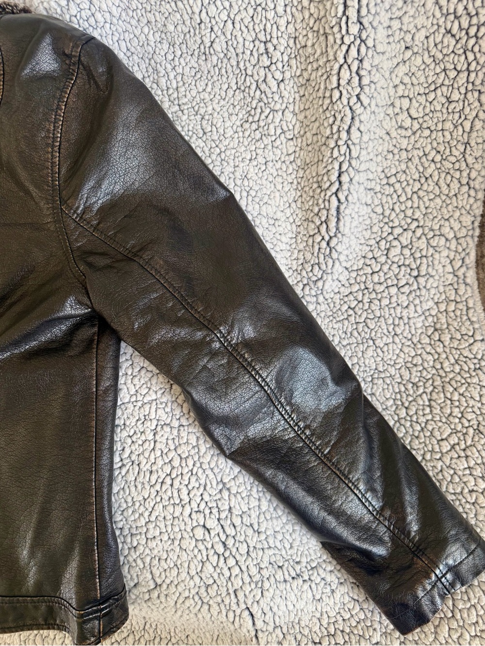 dressbarn Dark Brown Leather Jacket with Faux Fur Shawl Collar - Picture 7 of 11